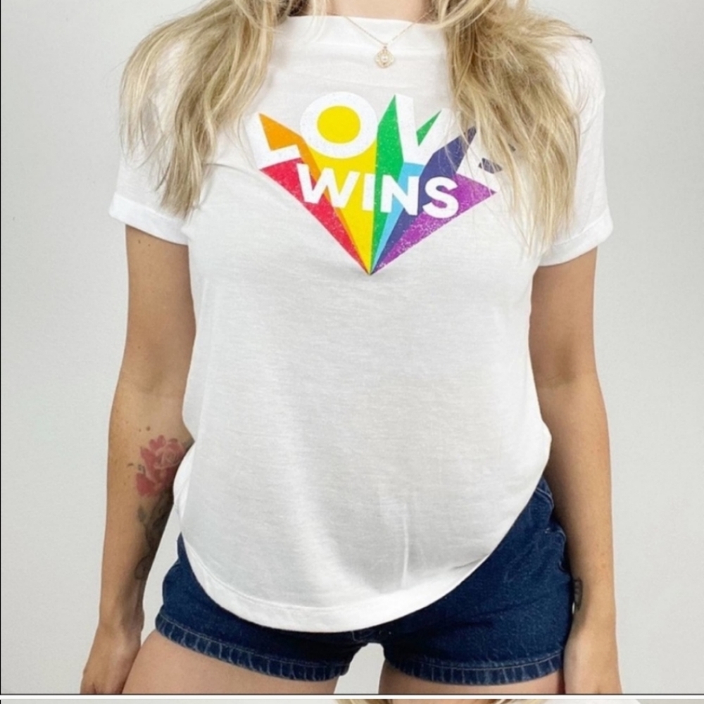 GIRL DANGEROUS x FP Free People Pride LGBTQ+ LOVE WINS tee t-shirt top rainbow